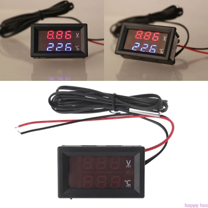 New 12V/24V LED Display Car Voltage & Water Temperature Gauge Voltmeter Thermometer