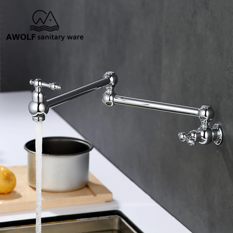 

Kitchen Sink Faucet Pot Filler Tap 100% Solid Brass Chrome Single Cold Single Hole Swinging Spout Wall Mounted Faucet Tap FW003