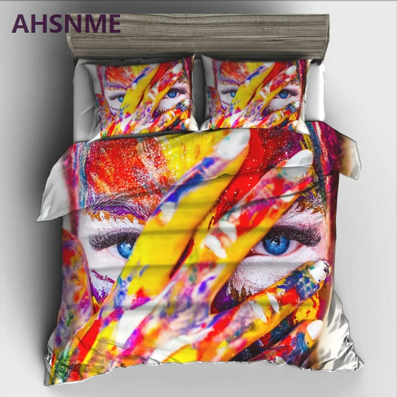 

AHSNME Brilliant Color Art Makeup Bedding Set High-definition Print Quilt Cover for RU AU EU King Double Size Market