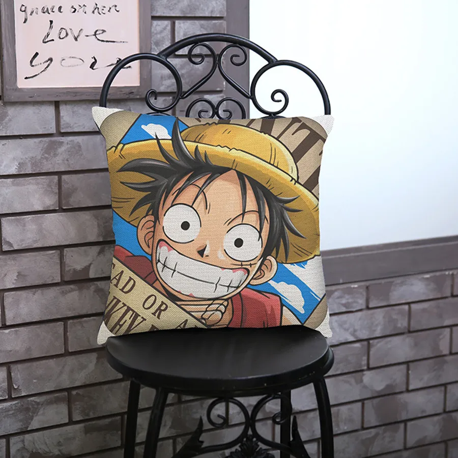 One Piece Series Cushion Cover Monkey D Luffy Print Pillowcase Cotton Linen Home Decorative Sofa Throw Pillow Case cojines