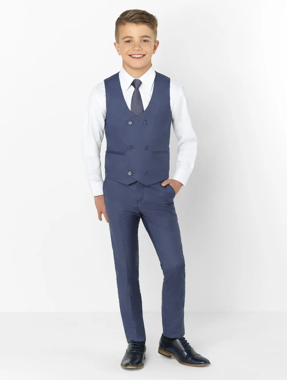 2019 Mode Piekte Revers Kids Suits Fashion Kinderen Kleding Set Jongen Formele Prom Suits (Jas + Broek + tie + Vest)