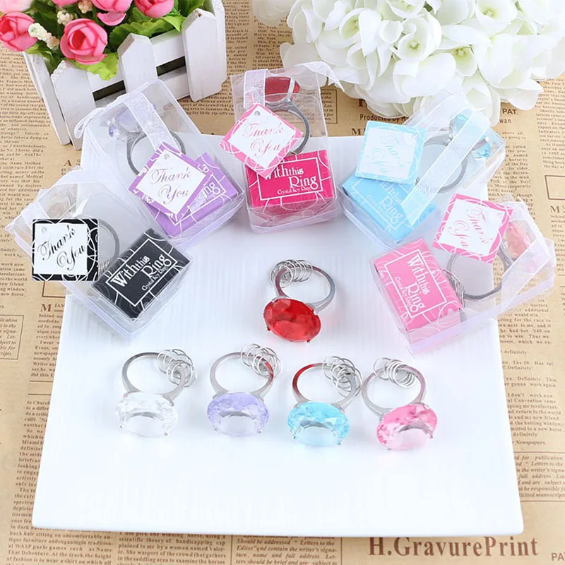 100 pcs Hot Diamond Ring Shape Keychain Key Accessories Home Party Favors Wedding Gifts For Guests Wedding Souvenirs ZA1133