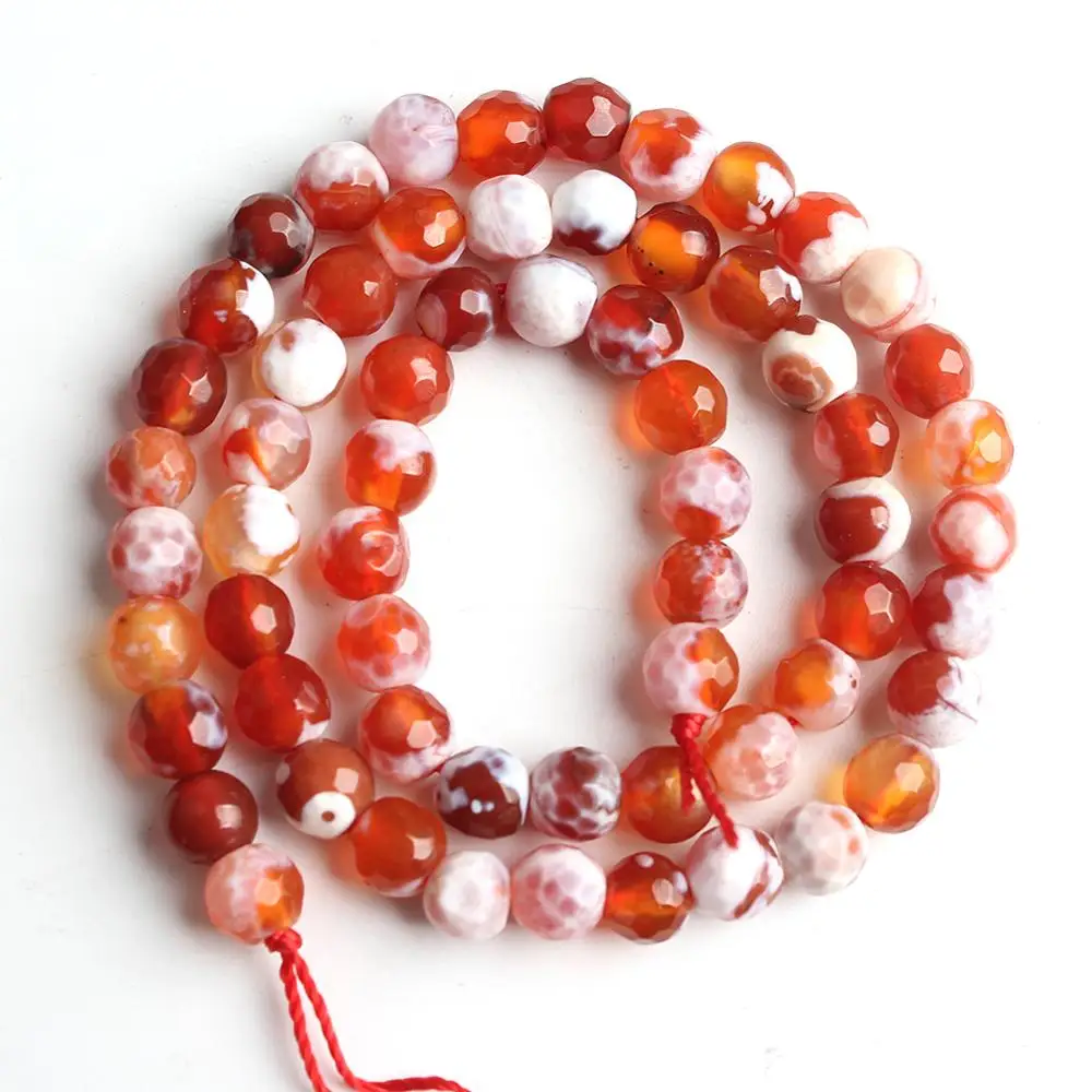 Wholesale Faceted Orange Fire Agates Round Loose Bead 15inch Natural Stone Beads for Jewelry Making Pick Size 6/8/10/12mm