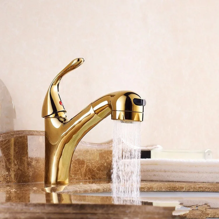 

2016 Time-limited Torneira Banheiro Special Offer European Copper Gold Cold Tropical Draw Pull Type Double Basin Wash Faucet