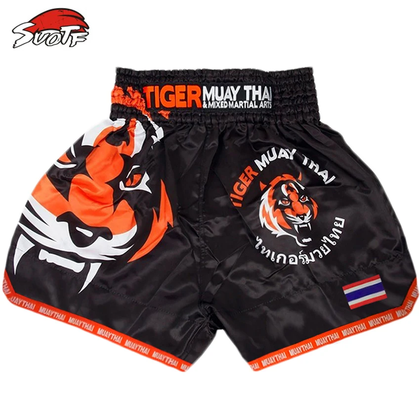 SUOTF MMA Tiger Muay Thai guantoni da boxe incontro di boxe Sanda formazione traspirante pantaloncini muay thai abbigliamento pantaloncini da boxe