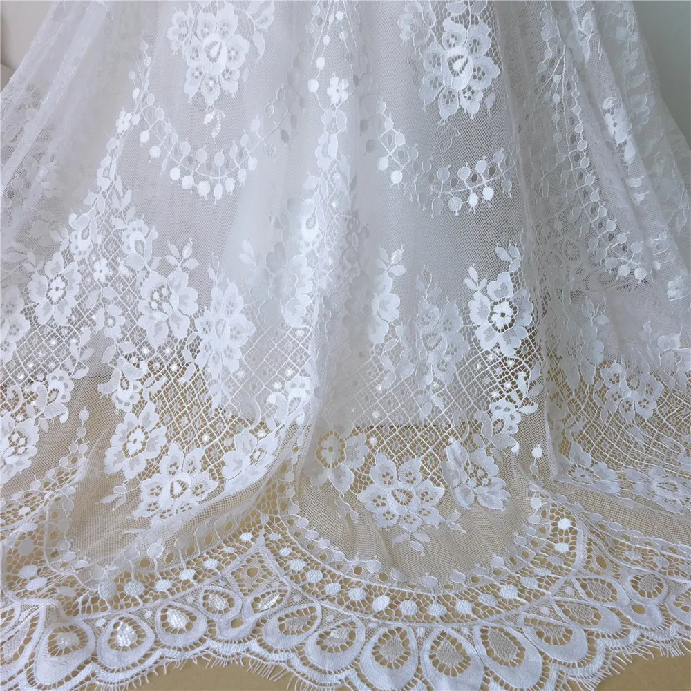 

3 Meters 145cm Wide Beautiful White Chantilly Eyelash Lace Fabric Soft French Nylon Traditional Fabric Table Cloth DIY Craft