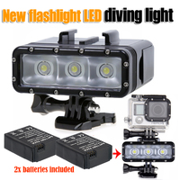 New Diving flashLight lamp Waterproof LED Flash Video Light (2x battery) for GoPro Hero 5 4/3+,SJCAM SJ4000 SJ5000 for Xiaomi Yi