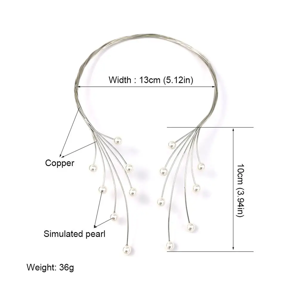 MANILAI Handmade Copper Weave Torques Necklaces Women Imitation Pearl Statement Choker Necklaces Charm Wedding Party Jewelry