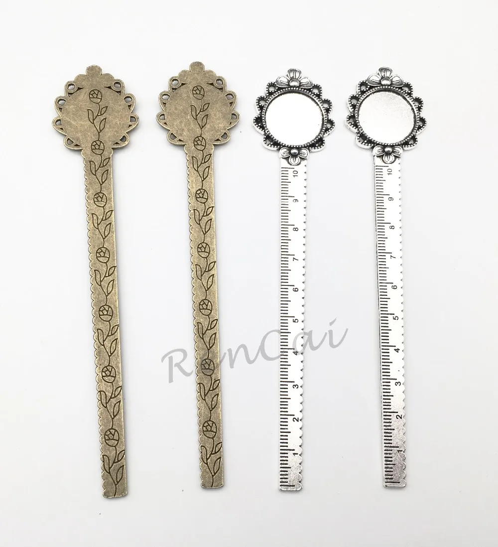 

10pcs 20mm Round Straight Ruler Antique Silver/Bronze Bookmark Cabochon Base Bookmark Blank Setting For DIY Bookmarks Making