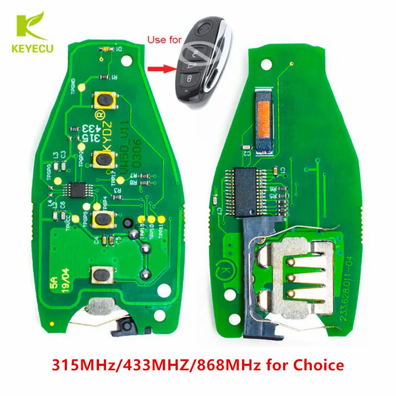 KEYECU New Replacement Smart Remote PCB Board Fob 3 Button 315/434/868MHz for VW Volkswagen Touareg 2011-2014