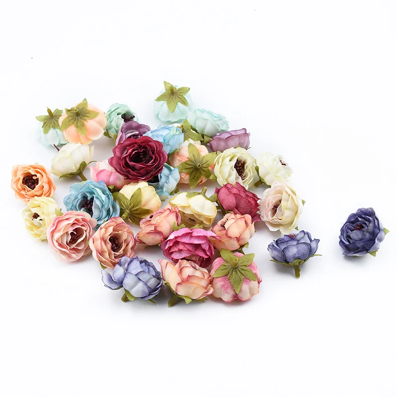 

10pcs Silk Roses Head Wall Diy Gifts Candy Box Wedding Home Decoration Accessories Scrapbooking Plastic Artificial Flowers