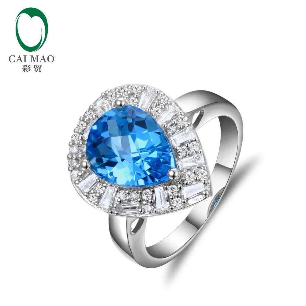 14k White Gold 5.34ct Natural Flawless Blue Topza Diamond Ring Resizable Wholesale Jewelry