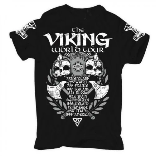 

Viking World Tour T shirt Men Viking Warriors Odin 100% cotton casual gift tee USA Size