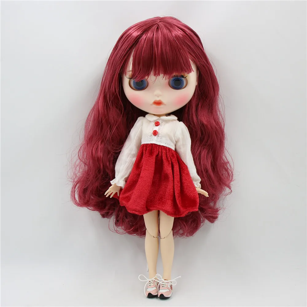 ICY DBS Blyth doll white skin joint body Amaranth hair Carved lips Mate face with eyebrows.No.BL2436