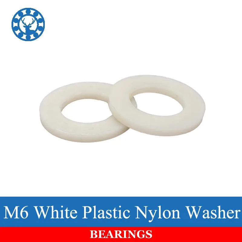 

100Pcs DIN125 ISO7089 M6 White Plastic Nylon Washer Plated Flat Spacer Seals Washer Gasket Ring