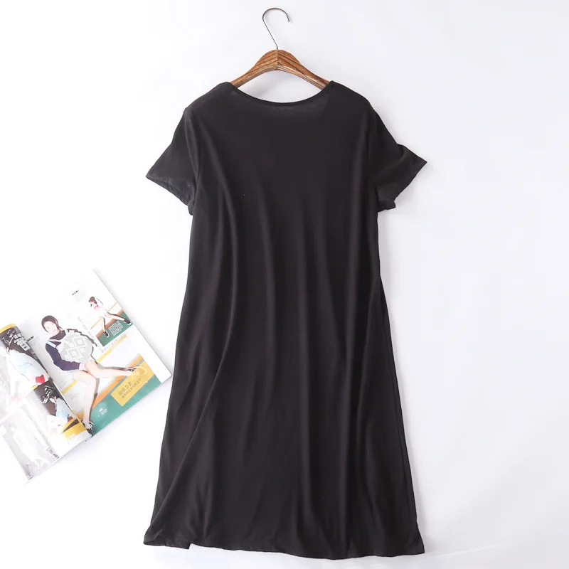 Camisola de algodão manga curta feminina, vestido casual do sono dos desenhos animados, sleepshirt com gola redonda, plus size, senhoras, fêmea, verão, 2024