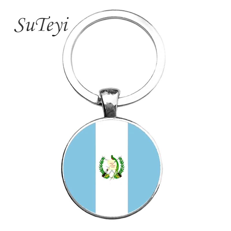 Classic Guatemala Venezuela Flag Glass Keychain For Men Women Metal Car Key Chain Keyring Business Gifts