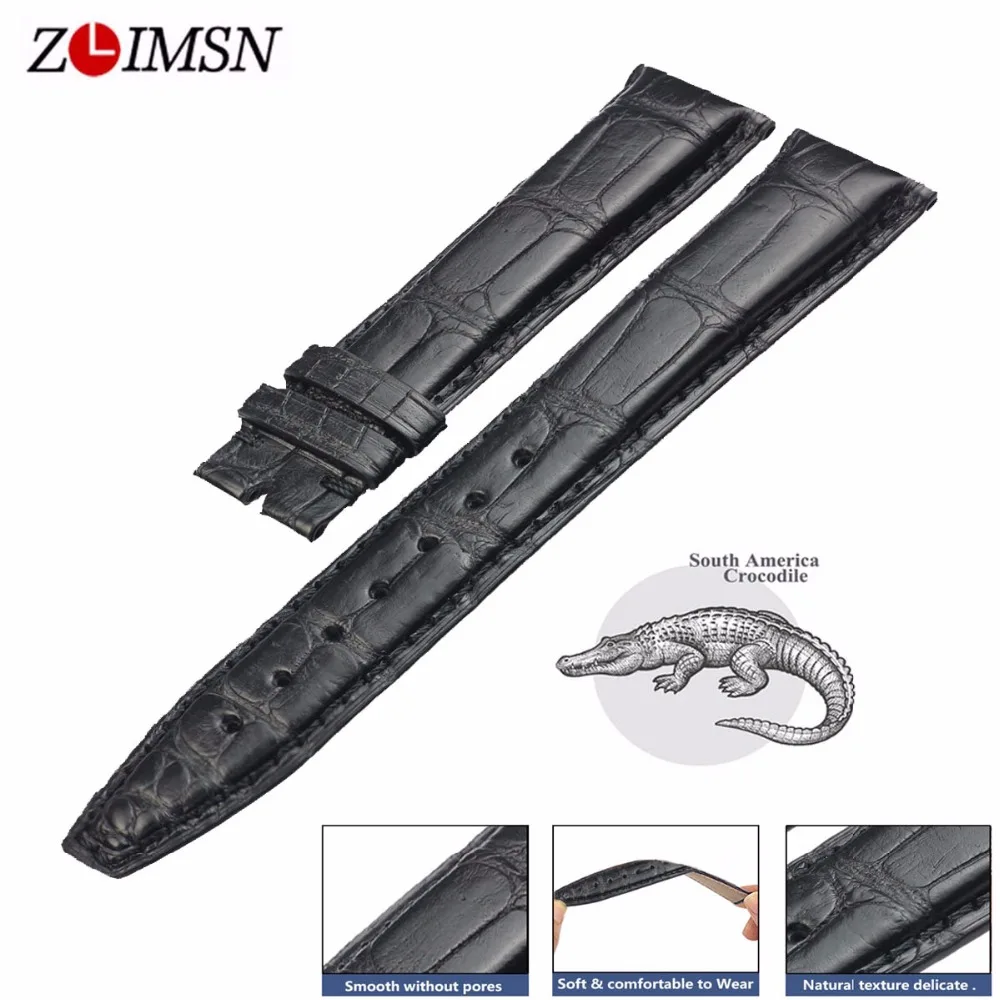 ZLIMSN Black Vintage Crocodile Leather Watch Band High Quality 12mm-26mm For Men's Women Suitable For Apple Watch With 38mm-42mm