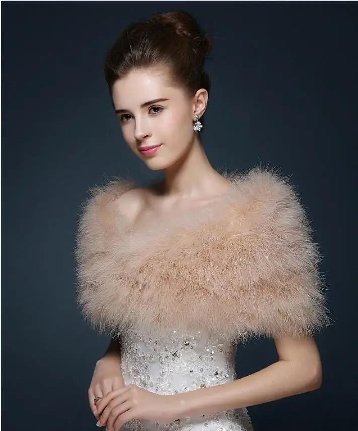 Wedding fur cape Luxurious ostrich feathers camel Fur Boleros wedding bride White ivory shrug bridal party shawls bolero  S124