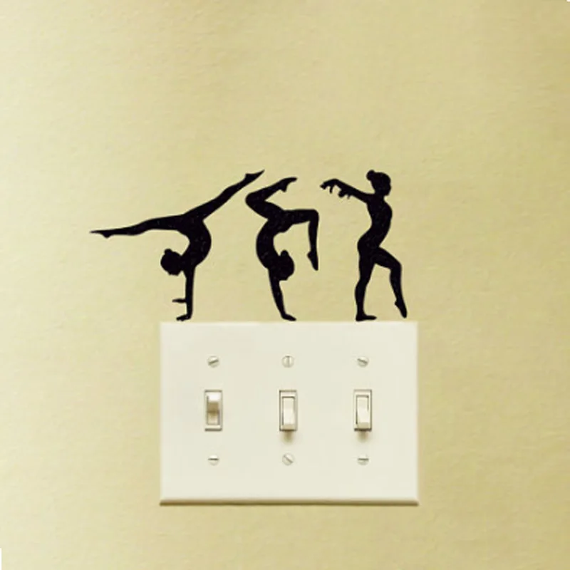 Gymnastics Light Switch Sticker Three Dancers Fashion Wall Decal Vinyl 5WS0776