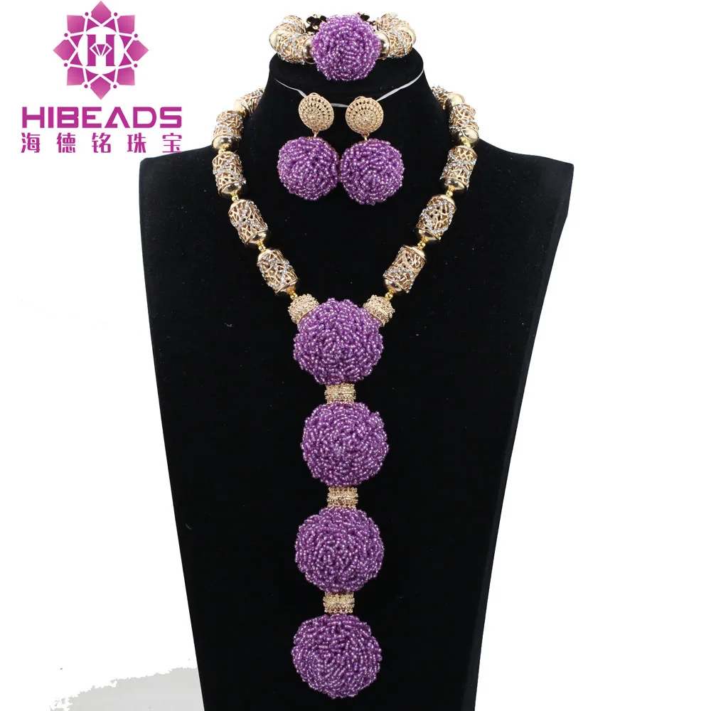 

2017 New Lilac Purple Bridal African Beads Jewelry Set Romantic Lavender Bridesmaid Dresses Wedding Party Jewelry Sets ABH390