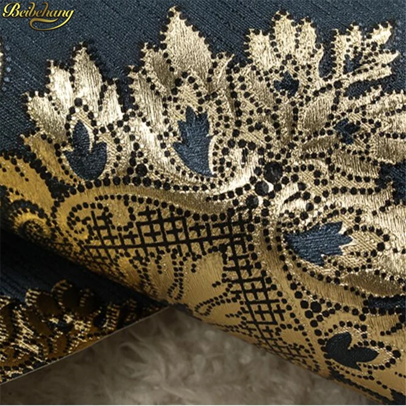 beibehang Black gold flower gold foil Damascus European style wallpaper bedroom living room KTV bar clubhouse wallpaper