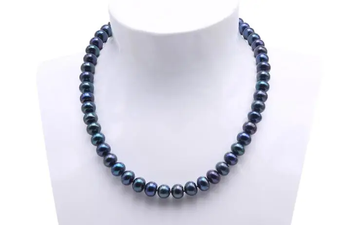 

10mm black colors pearl 925 silver clasp necklace Natural freshwater pearl gift 17 inch 43cm