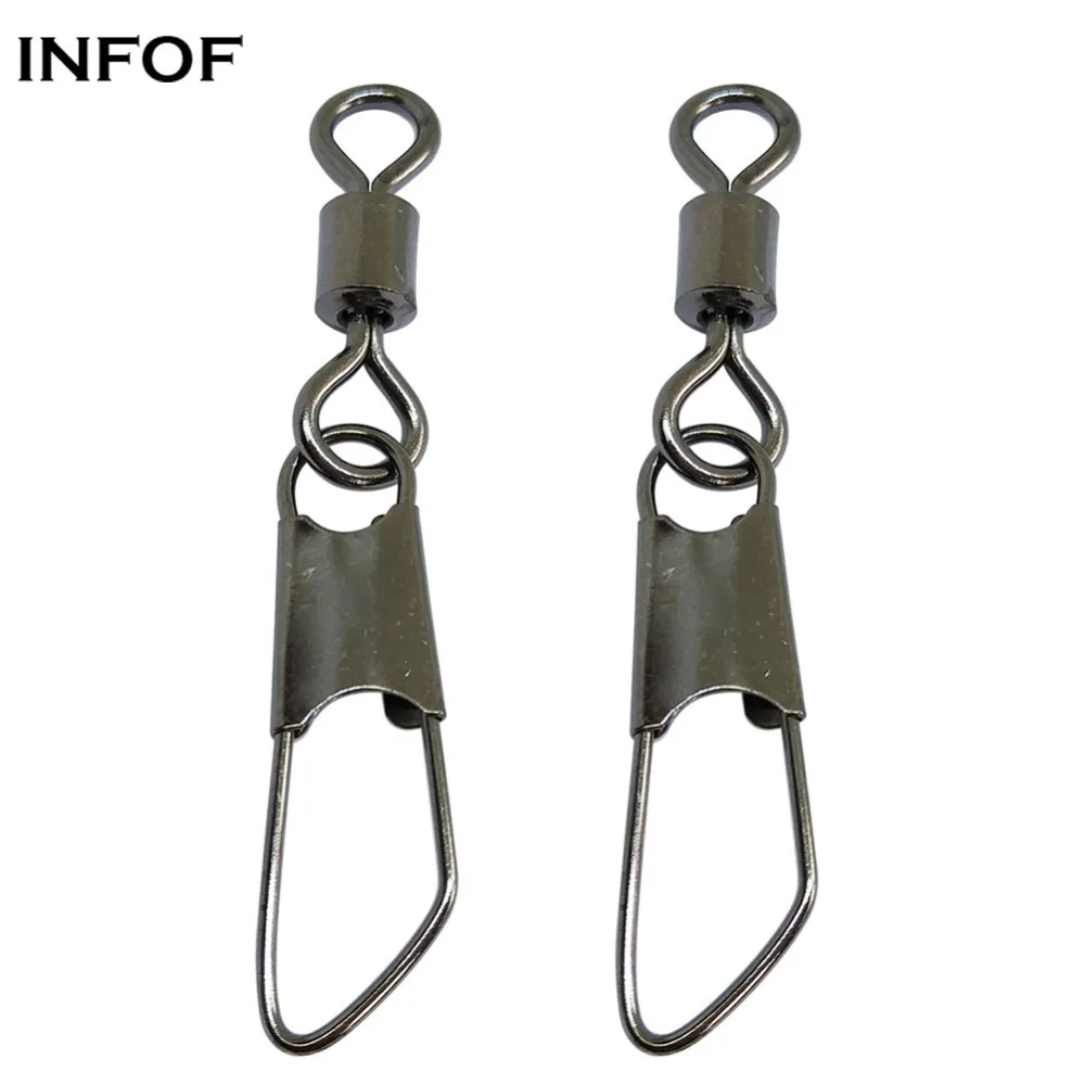 

INFOF 200 pieces/lot Fishing Swivel Snap Rolling Swivels with Safety Snap Carp Hook Link Fishing Connector Swivel Hook