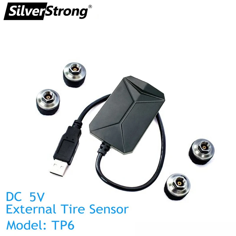 SilverStrong TPMS USB Tire Alarm Auto Tire Pressure Monitoring System 4 Tire Sensors Temperature for Android Car DVD