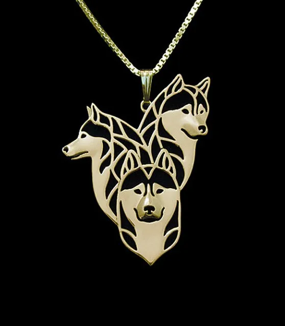 Siberian Husky necklace dog pet lover alloy  pendant jewelry golden colors plated in stock fast delivery