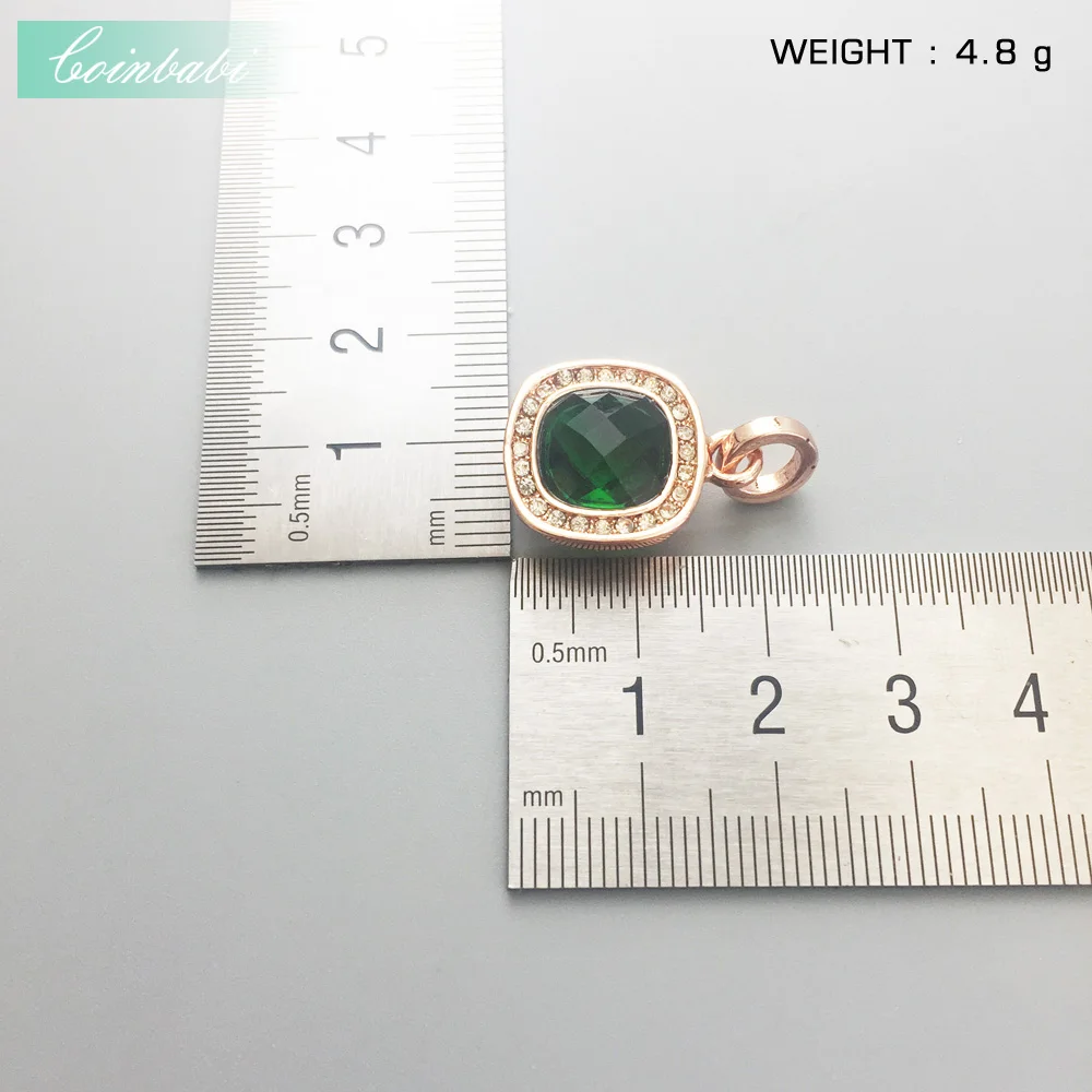 Rose Gold Color Green Stone Pendant 925 Sterling Silver For Women Fashion Glam Gift Europe Key Chain Pendant Fit  Necklace