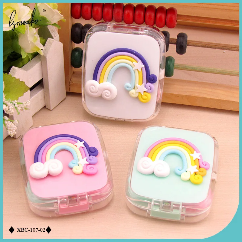 

Lymouko New Design Lovely Colour Striped Ayabeni Portable Contact Lens Case with Mirror Kit Holder Lenses Box for Women Lovers