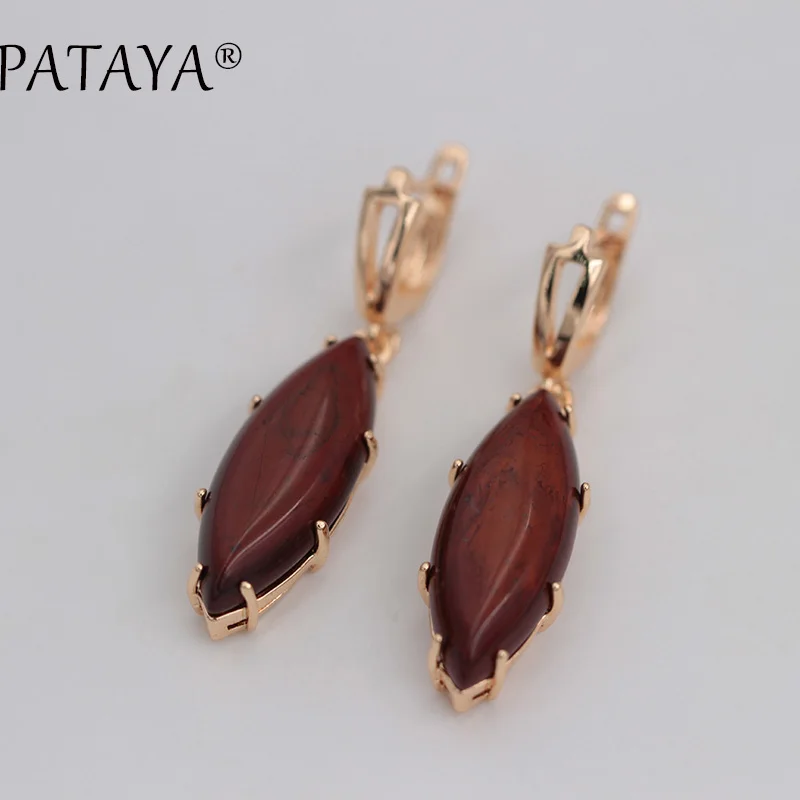 PATAYA New Exclusive 585 Rose Gold Color Dangle Earrings Multicolor Red Natural Stone Earrings Women Party Wedding Jewelry RU