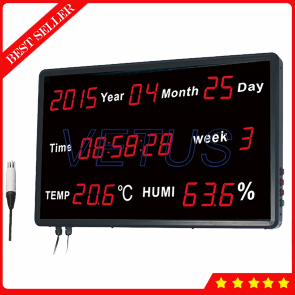 Time Display Large LCD Temperature Humidity Meter Digital Thermo Hygrometer for Factory Lab Room Tester Calendar Function HE218B