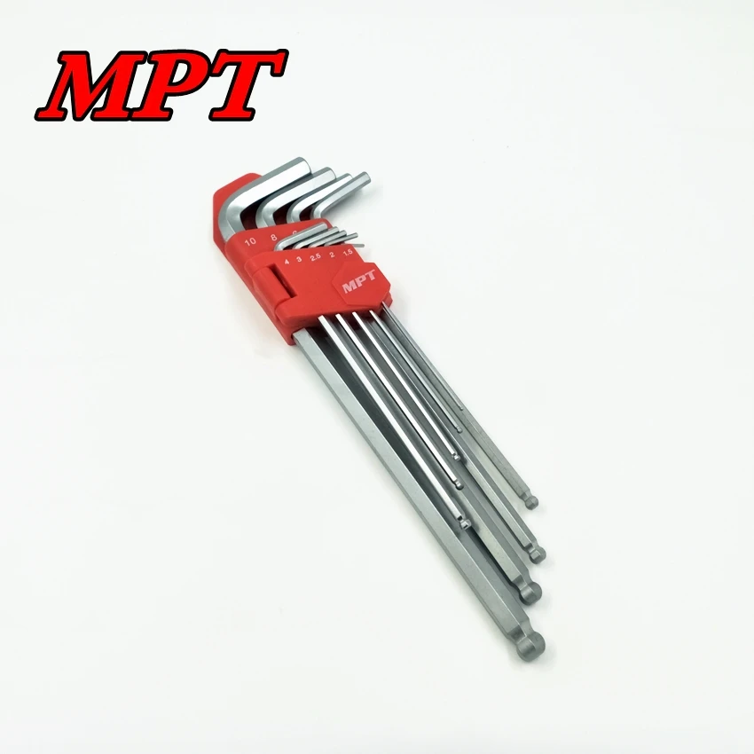 MPT 9-Piece Extra-long Arm Ball End Hex Key Wrench Set T10-T50 Allen Wrench Set