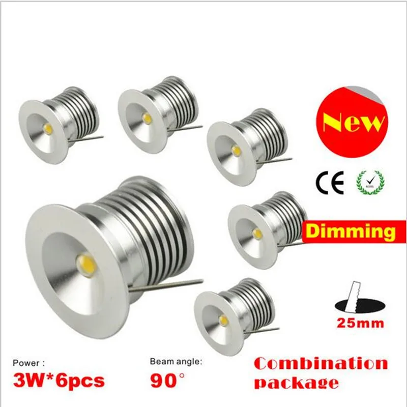 

6PCS/Set Dimmable 3W Mini Downlight + Driver Recessed LED Cabinet Light Party Lamp,CE&RoHS