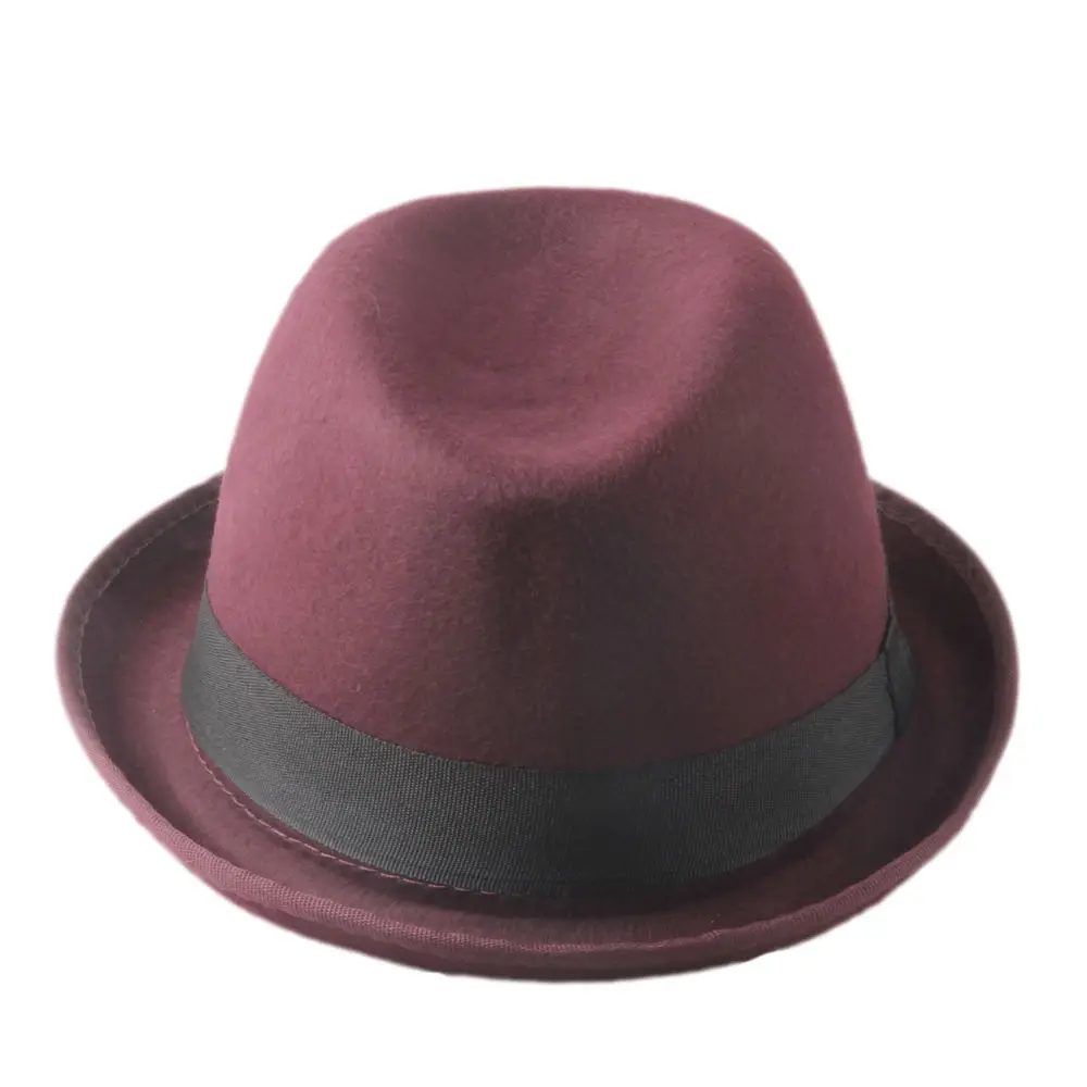 LUCKYLIANJI Retro Hard Felt Women Men Fold Brim Billycock Sag Top Bowler Derby Jazz Fedora Hat (One Size:57cm)