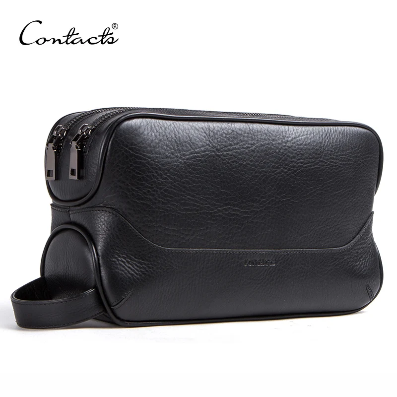 CONTACT\'S 100% genuine leather cosmetic bag for men toiletry bag male vintage wash bags make up sotrage bags travel organizer