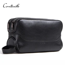 CONTACT'S 100% genuine leather cosmetic bag for men toiletry bag male vintage wash bags make up sotrage bags travel organizer