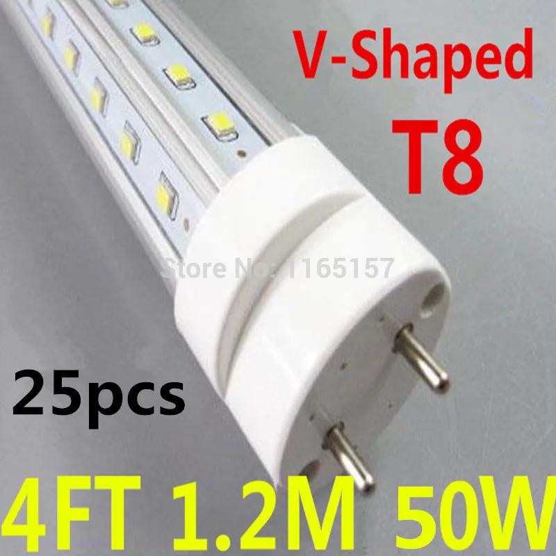 Toika 25pcs 50W 1200MM 4ft T8 v-shaped  Tube Light High brightness SMD2835 240led/PC AC85-265V