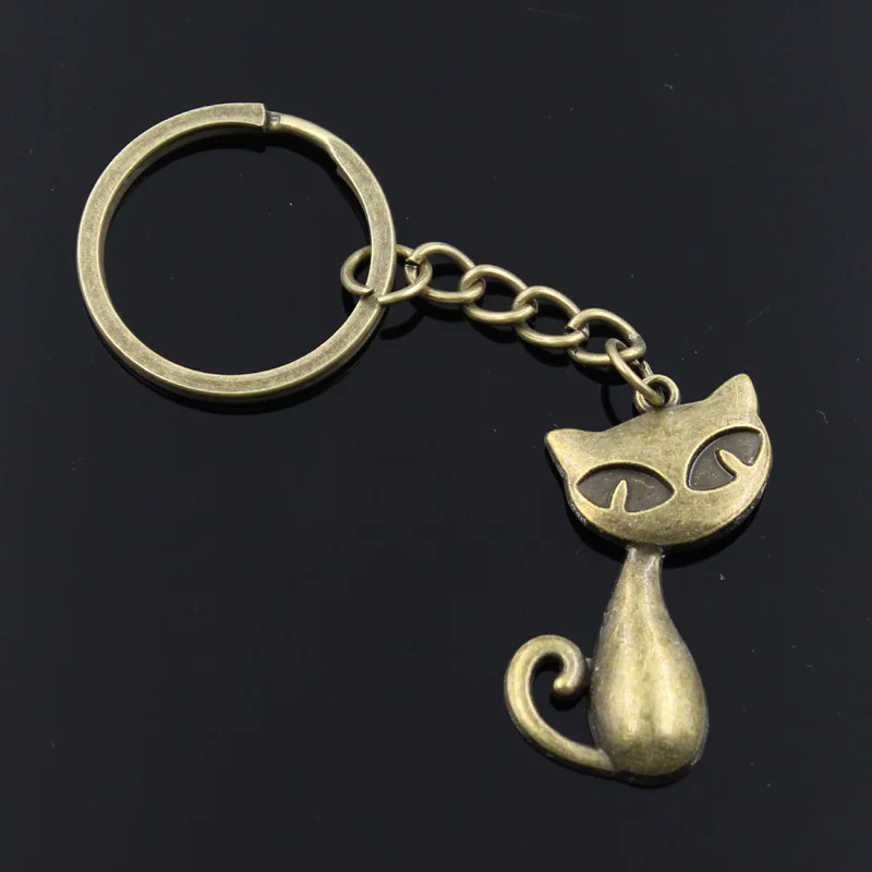 New Fashion Men 30mm Keychain DIY Metal Holder Chain Vintage Cat Fox 39x32mm Silver Color Pendant Gift