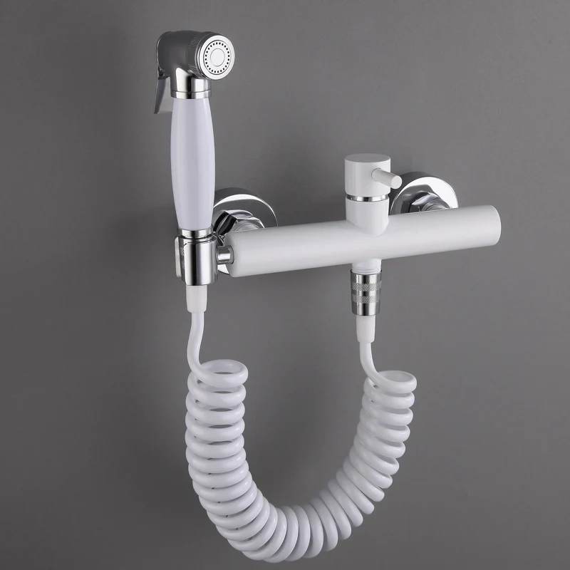 

Bidet Faucets Set Hot and Cold White Chrome Toilet Corner Valve Hand held Hygienic Shower Head Wash Car Pet Sprayer Airbrush Tap