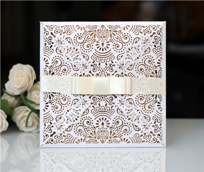 50pcs/set square shape of classic floral laser cut invitation  muti color available