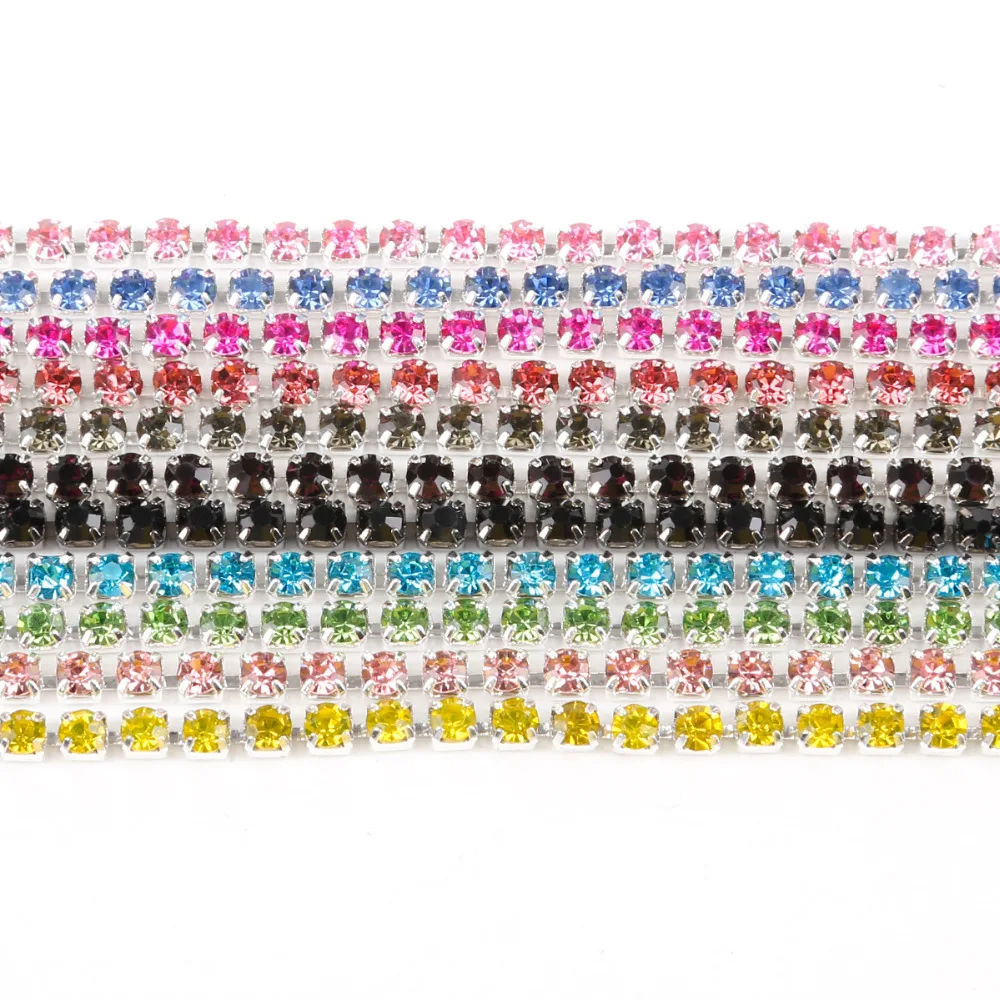 Width 3.0mm 2.8mm 2.5mm 2mm 1-Row Colorful Cystal Rhinestone Trim Close Cup Chain Claw DIY Jewelry Making