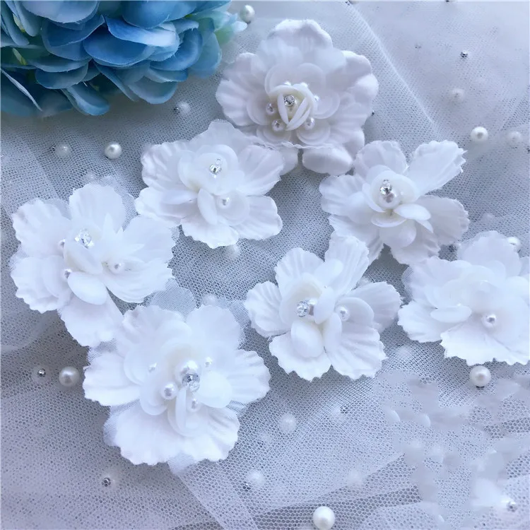 10Pcs/Lot 3D handmade pure hand-stitched flower sewn beads stage performance clothing applique wedding dress decoration