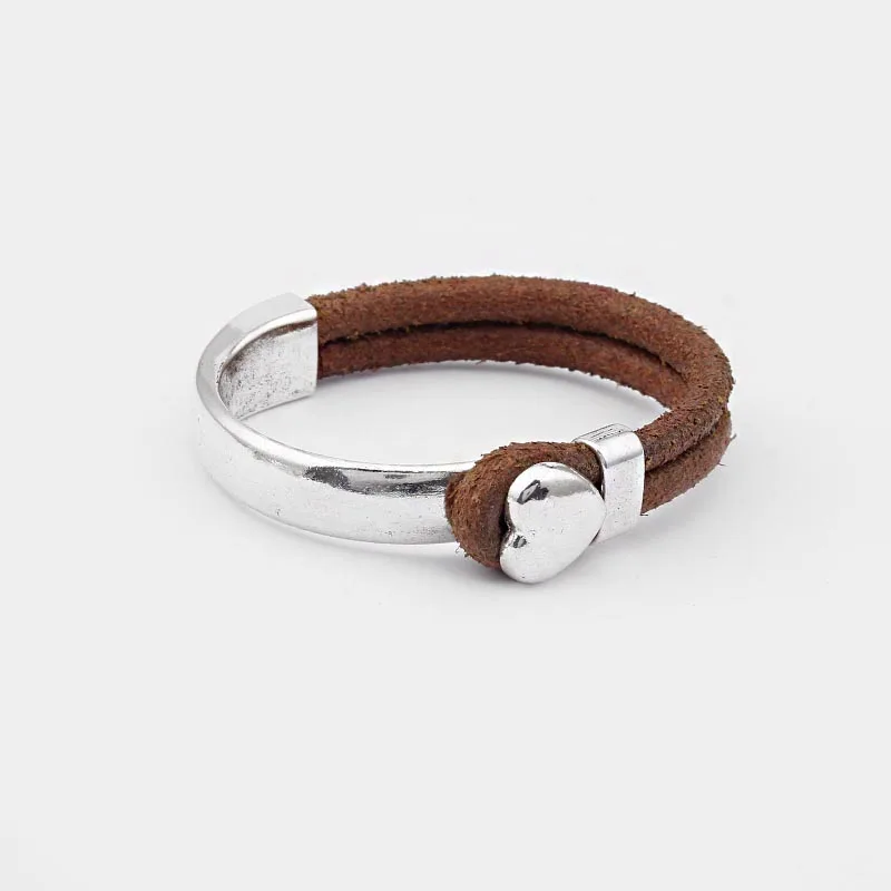 3PCS Antique Silver Half Cuff Bracelet Clasp Heart Hook Clasp For 10*5mm Leather Cord DIY Bracelet Jewelry Making Findings