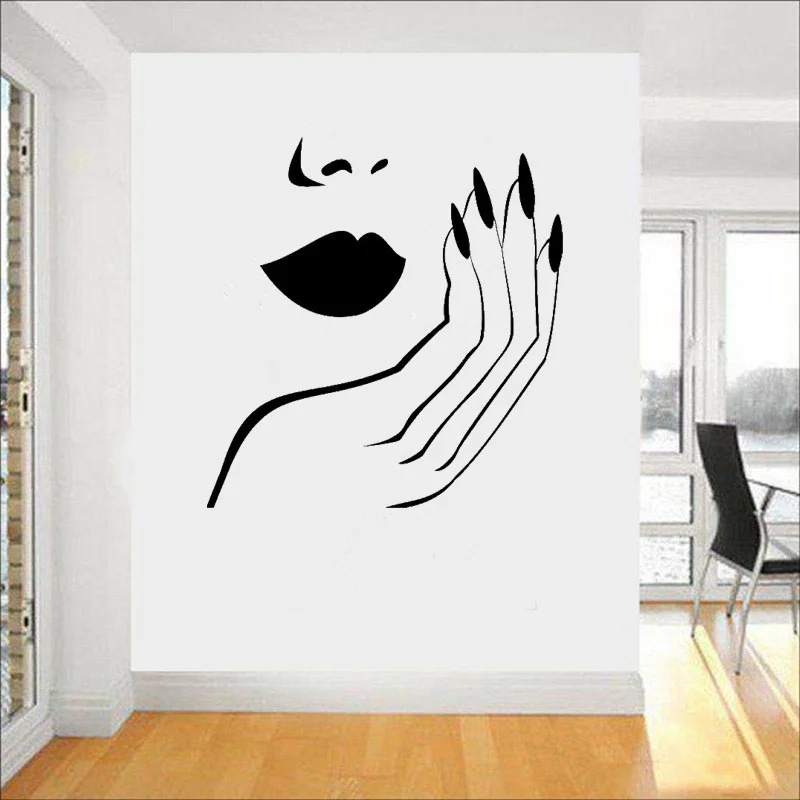 Modern Style Salon Girls Wall Decal Sexy Woman Lips Hand Nails Vinyl Wall Stickers Removable Interior