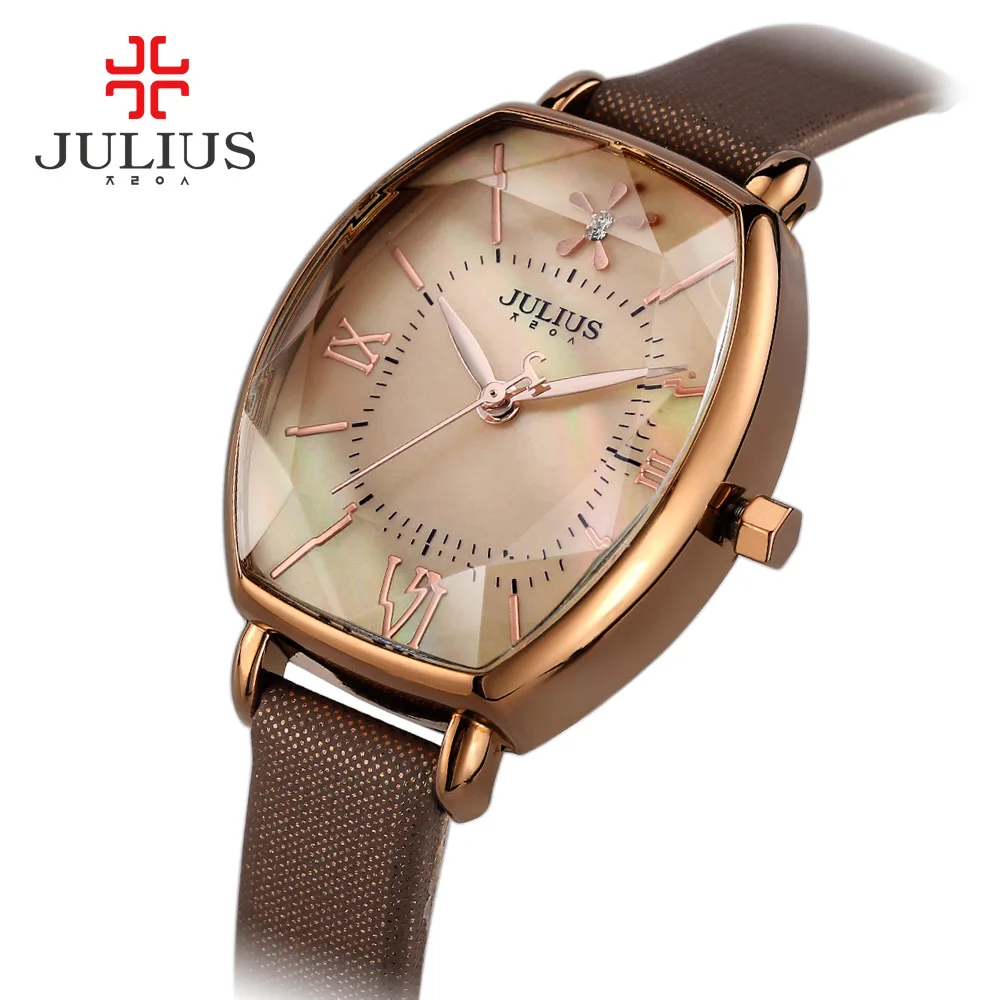 Julius Watches Women Fashion Watch 2017 Spring Brand Luxury Crystal Sparkling Glasses Fashion Leather Strap Quartz Clock JA-920