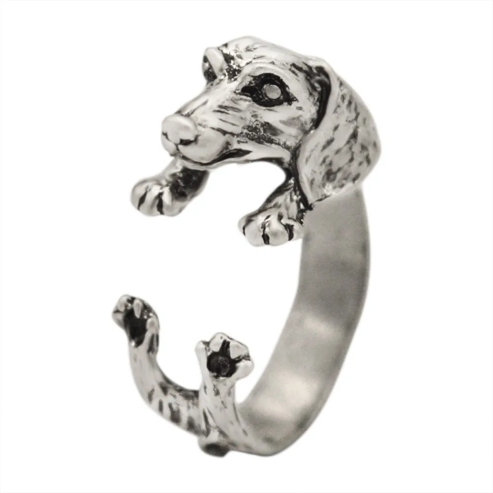 QIAMNI Handmade Dachshund Dog Puppy Animal Rings for Women Girls Pet Lover Gift Boho Chic Hippie Brass Knuckles Rings Jewelry