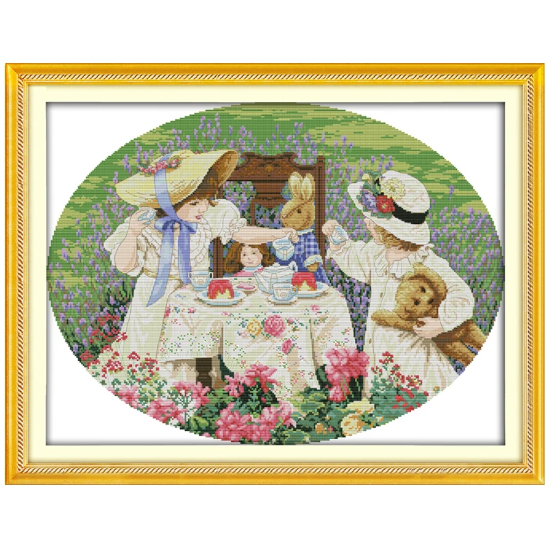 The Afternoon Tea Patterns Counted Cross Stitch Set DIY 11CT 14CT 16CT Stamped DMC Cross-stitch Kit Embroidery Needlework Crafts